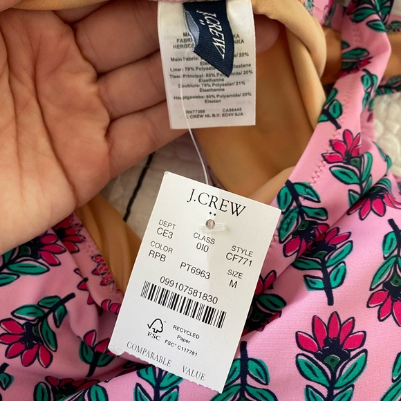 J.Crew One-shoulder bow bikini high waisted bottom Resort Pink Bright floral M - Picture 13 of 14